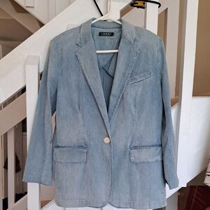 Ralph Lauren LIght Blue Single Buttpn  Denim  Blazer  Jacket Sz M EUC